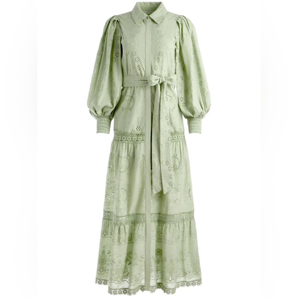 NWT alice + olivia LILLY COLLARED EYELET MAXI DRESS in green tea. Size 2 - Picture 5 of 11